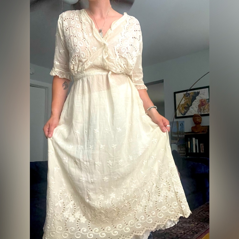 Victorian Edwardian 1870s Antique Floral Prairie Dress - Picture 1 of 12